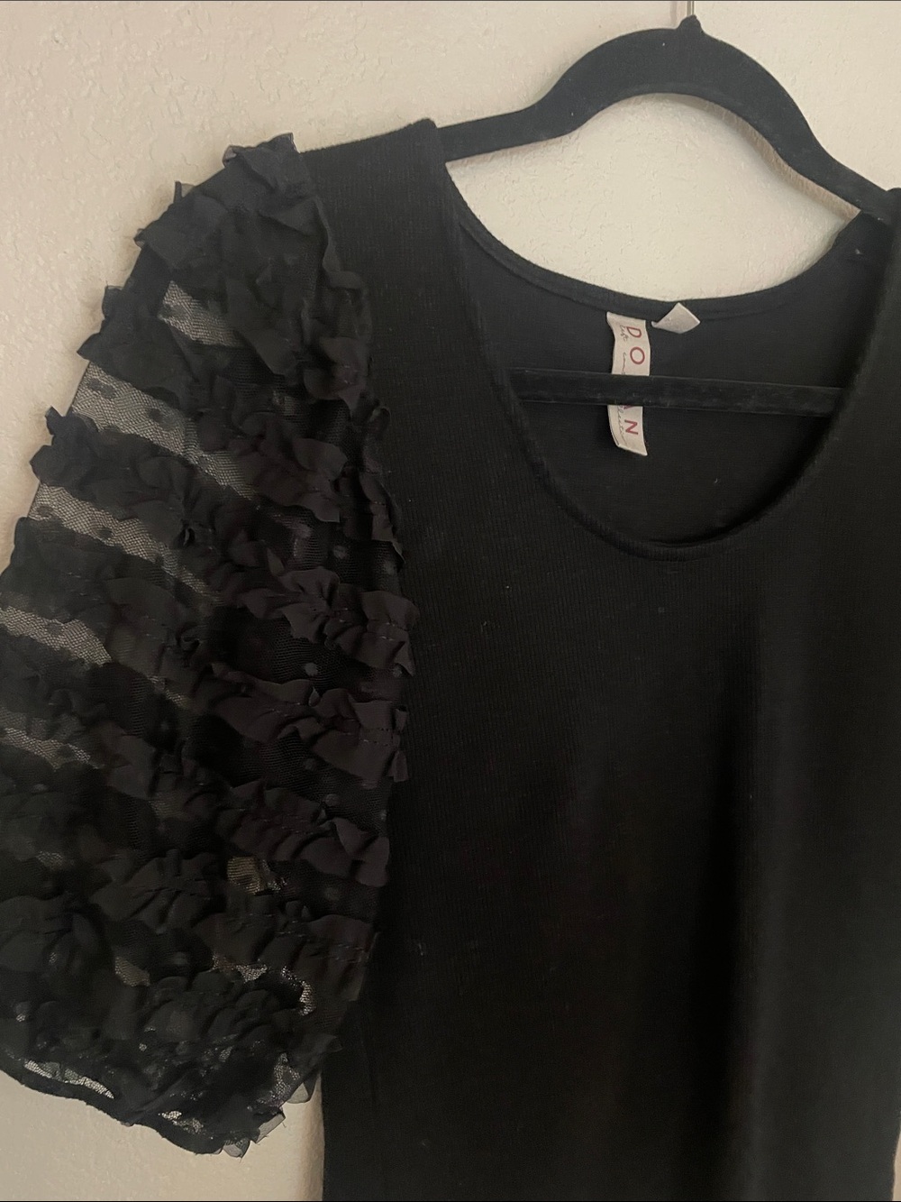 Anthropologie Black Ruffle Sleeve Knit Top